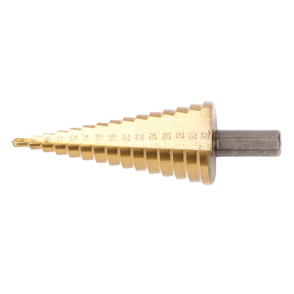 Step Drill Bit High Speed Steel Hex Shank 4?32mm Straight Flute 15 Step for Woodworking
