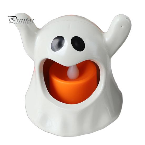 Halloween Home Ornament Ghost Candle Holder with LED Candle, Cute Tea Light Night Holder, Spooky Tabletop Decoration for Indoor Decor, Holiday