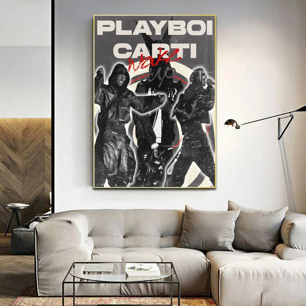 Rapper P-Playboi C-CartiS Poster Artistico Autoadesivo Sticker su Carta Bianca Fai da Te Decorazione Muro Stanza Bar Caffetteria