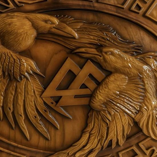 60,96 cm Odens korpar Hugin och Munin Träsnideri Viking Valknut Plakett Jul Bröllop Vägg Hemmakontor Dekor