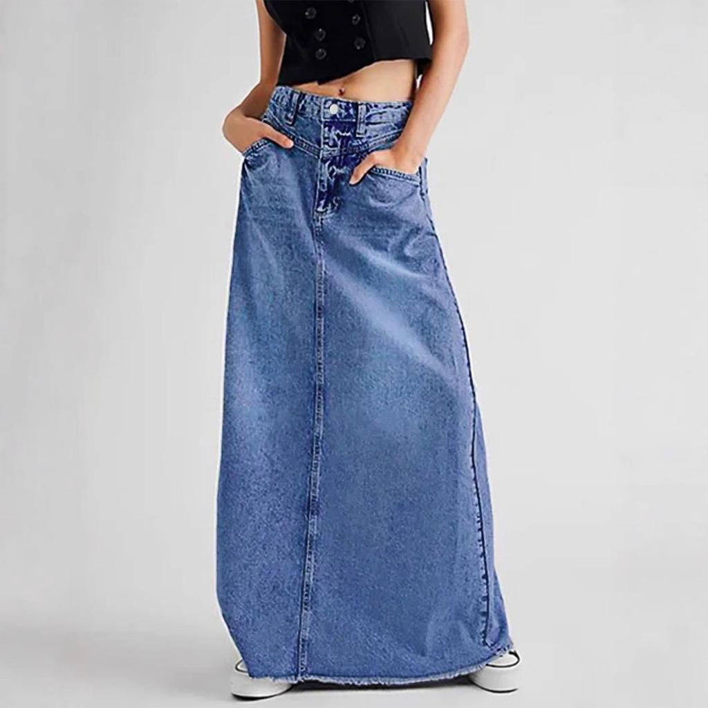Women's High Waist Retro Denim A-line Skirt - Slimming Mid-length for Spring, Summer & Autumn