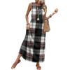 Ladies' Plaid Printed Casual and Fashionable Waist Cinched Sleeveless Dress