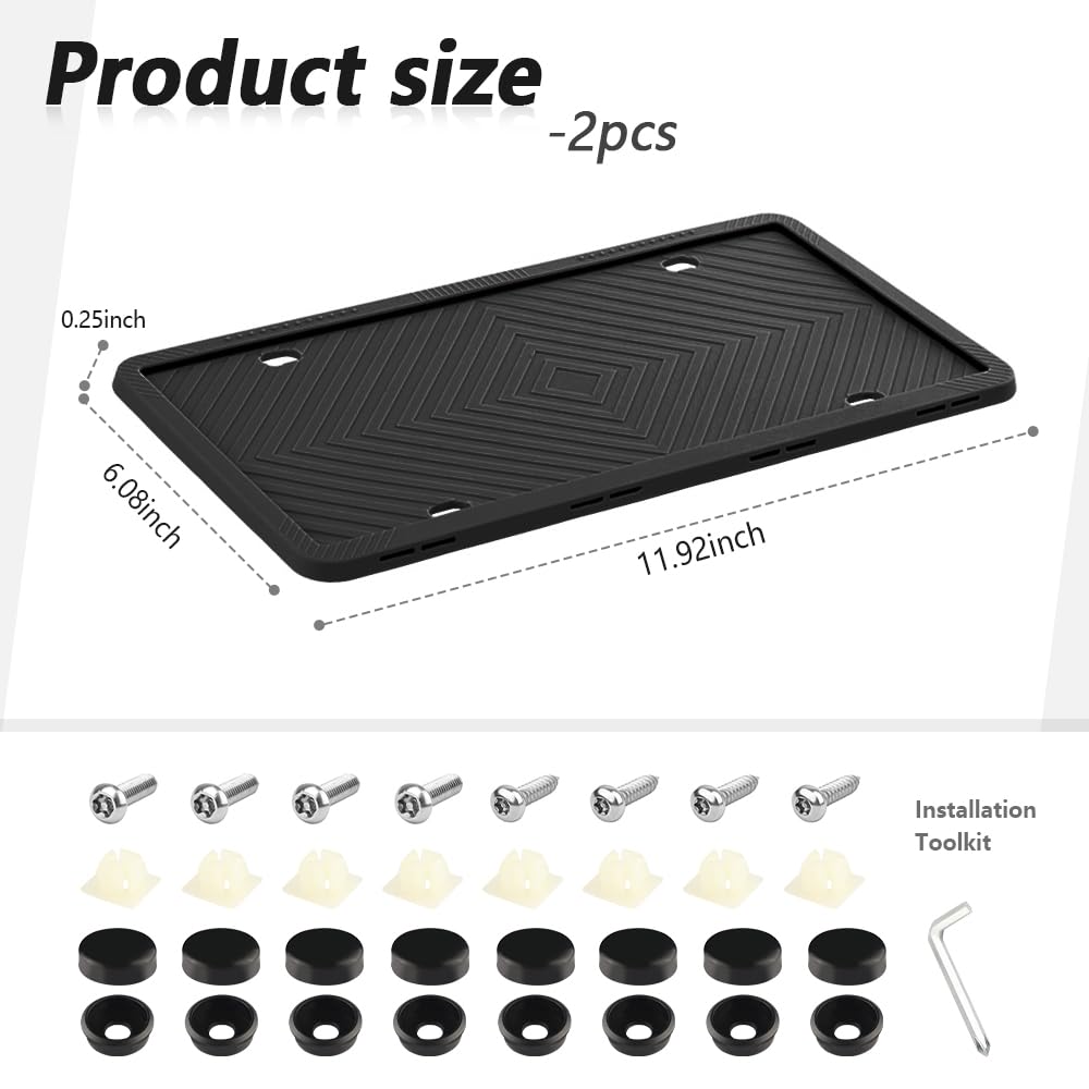 Silicone License Plate Frames with License Plate Screws Universal License Plate Cover Automotive Exterior Accessories 2PCS Set
