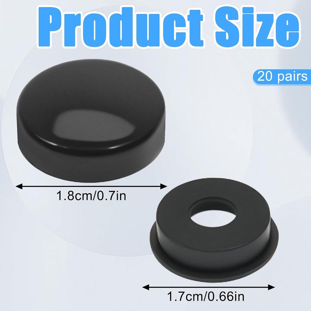 20 Paires de Capuchons de Vis pour Plaque d'Immatriculation avec Rondelles, Vis en Plastique Noir pour Plaque d'Immatriculation, Capuchons de Vis Universels Anti-Vol pour Cadre de Plaque d'Immatriculation pour