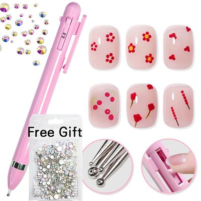 4-in-1-Nagelkunst-Punktierwerkzeuge, Nagelkunst-Tipp, Punktierfarbe, Maniküre-Set, drehbarer Kugelschreiber, Bohrstift, Punktierwerkzeuge, Nagelpunktstift