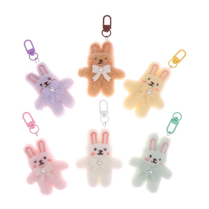 Bowknot Rabbit Plush Pendant Cartoon Bunny Keychain Soft Stuffed Doll Car Key Ring Backpack Bag Decor