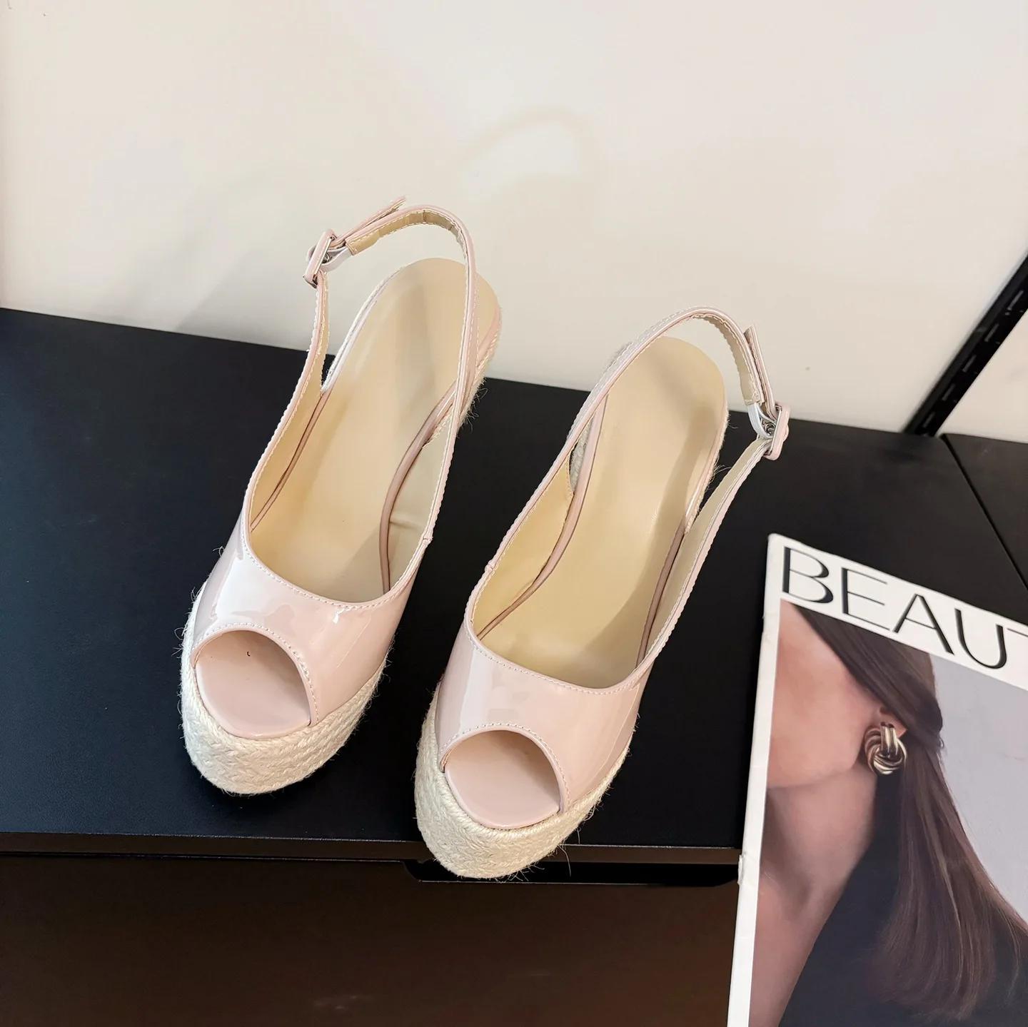 

Модные новые танкетки плетеные из пеньковой веревки высокий каблук женские сандалии с открытым носком на платформе ремешок с пряжкой сзади обувь на толстой подошве абрикосовый 35 абрикосовый