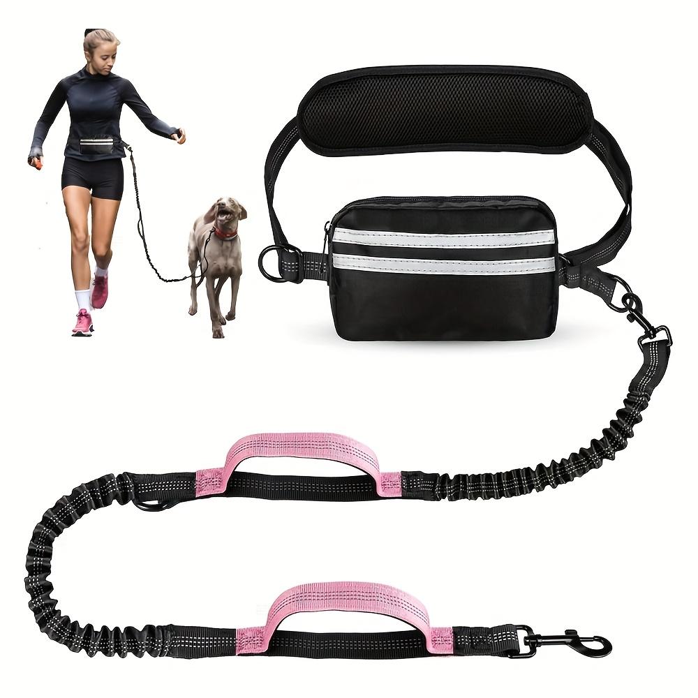 Heavy Duty Hands Free Dog Leash with Waist Belt & Zipper Pouch, Shock Absorbing Bungee Reflective Leash for Small Medium Large