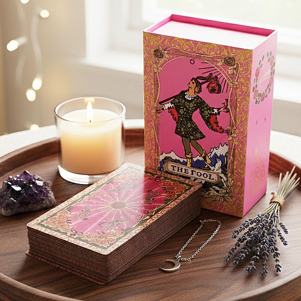 Pink & Rose Gold Foil Tarot Cards 78-Card Deck 12x7cm with Box Waterproof Durable PET Plastic Tarot