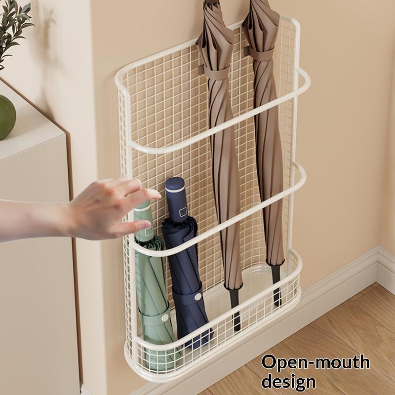 Wall Mounted Umbrella Holder Metal Mesh Storage Rack with Drip Tray & Installation Kit for Home Entryway