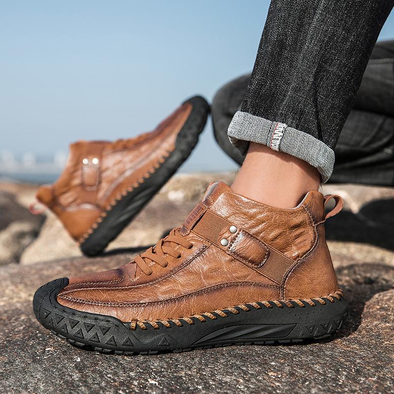 Autumn/Winter  Men's Casual Leather Shoes British-Style Driving Shoes Handmade High-Top Boots Moccasins Shoes