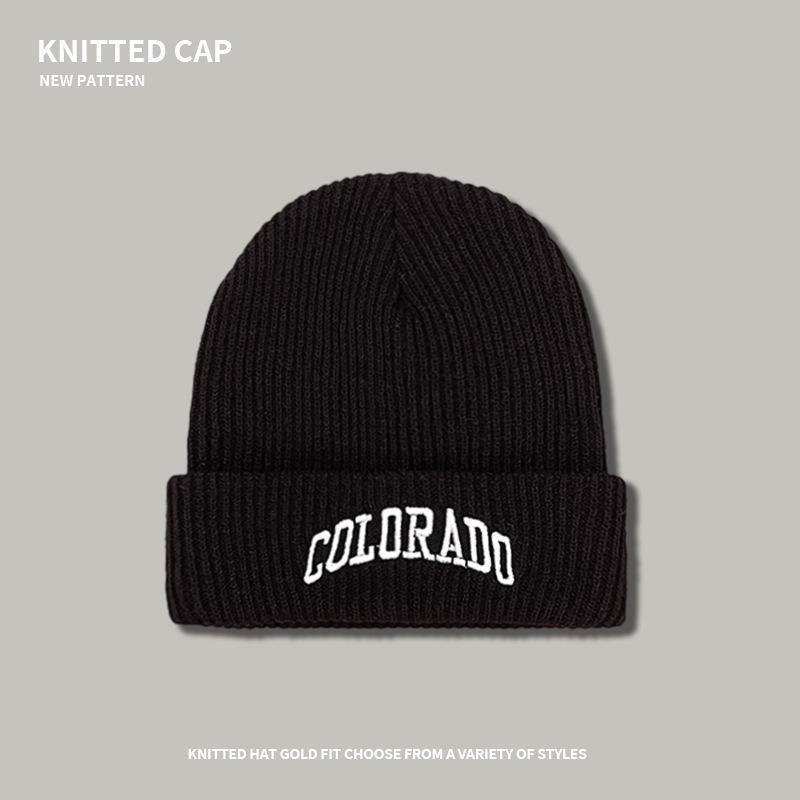 Tide brand embroidered letter knitted wool hat women's autumn and winter big head circumference windproof ear protection warm cover cold hat