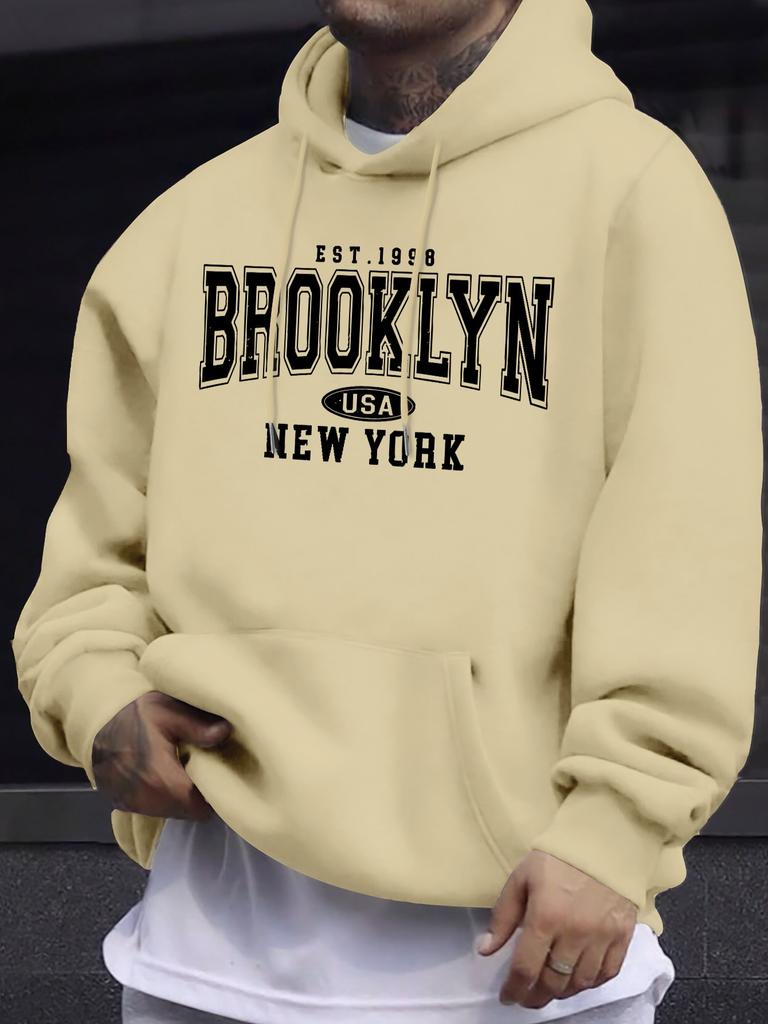1998 BROOKLYN Grafikdruck Lässige Mode Langarm-Hoodie mit Taschen Bequem und Stilvoll Schlichtes Design Entspannt Chic