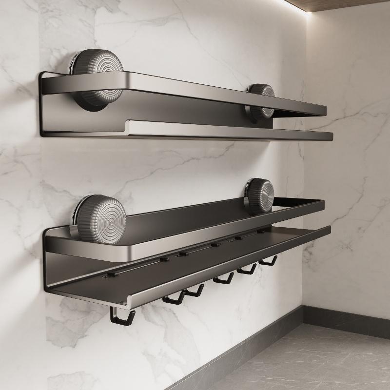

1pc Metal Wall-Mounted Shelf with Hooks, Kitchen Bathroom Organizer for Spices Herbs Utensils, White Marble Durable Storage Rack SS (30cm 11.8in)