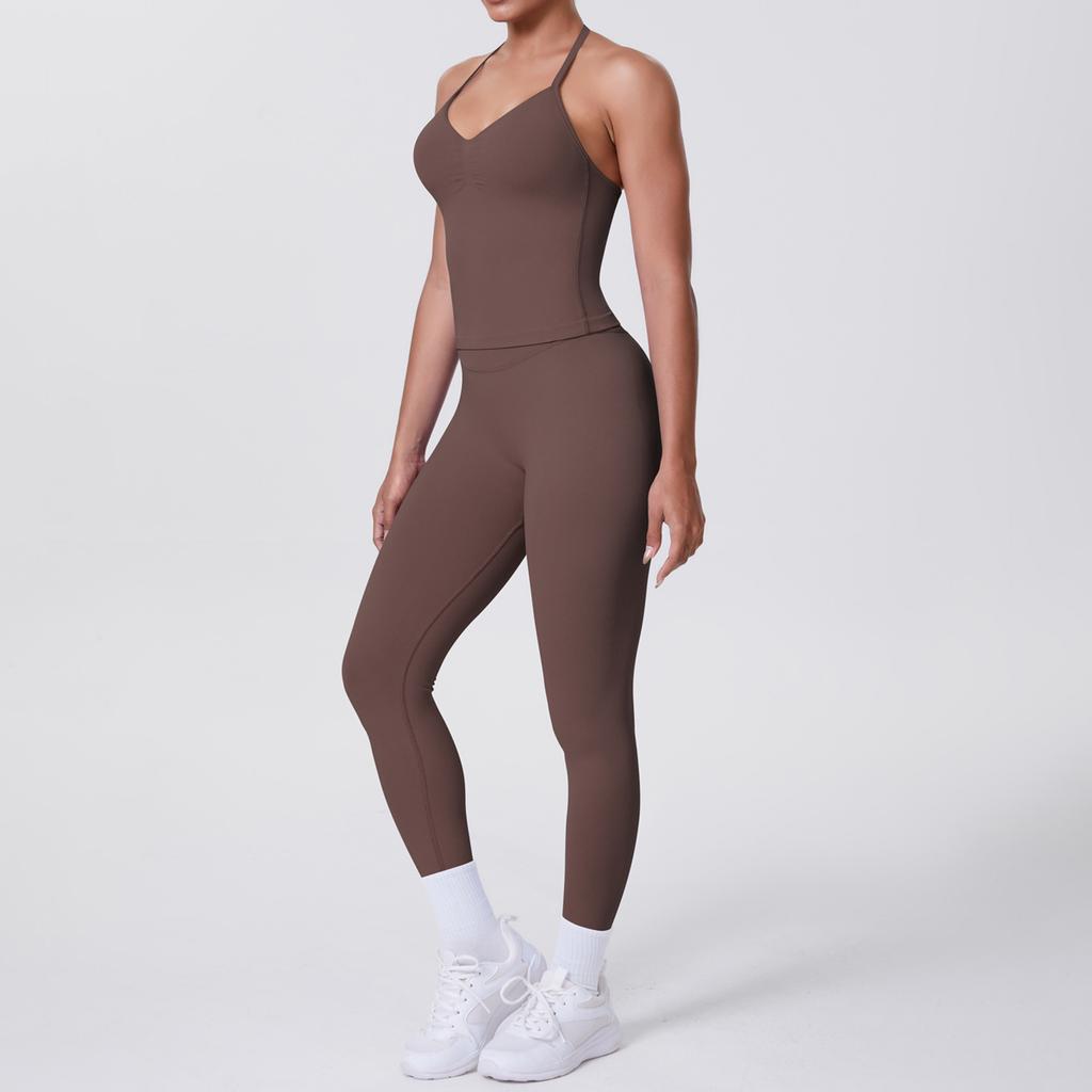 Seamless solid color beauty back vest, trousers, yoga suit set, tight running, fitness, yoga two-piece set
