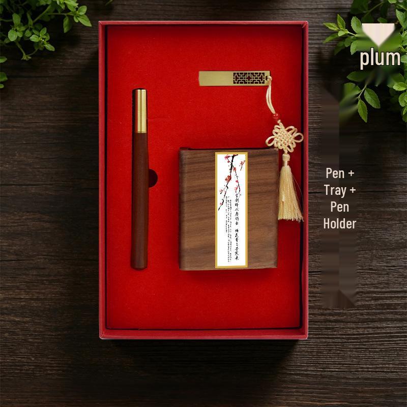 Chinese Solid Wood Pen Holder: Premium Desktop Ornament & Corporate Gift In Elegant Gift Box