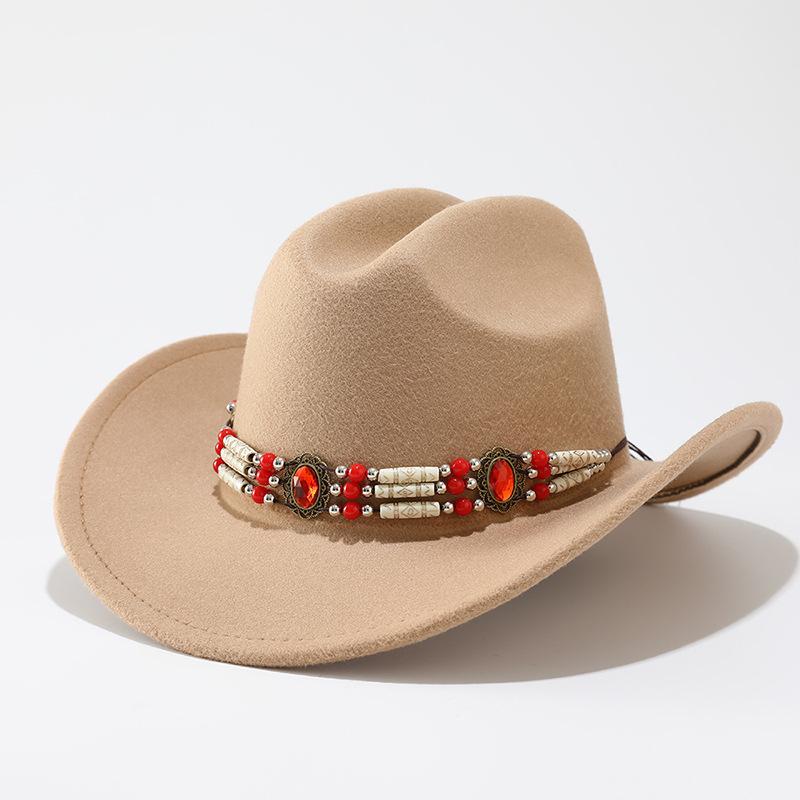 European, American and Western cowboy hats, fashionable and simple woolen top hats, retro chains, ethnic style men's and women's jazz hats