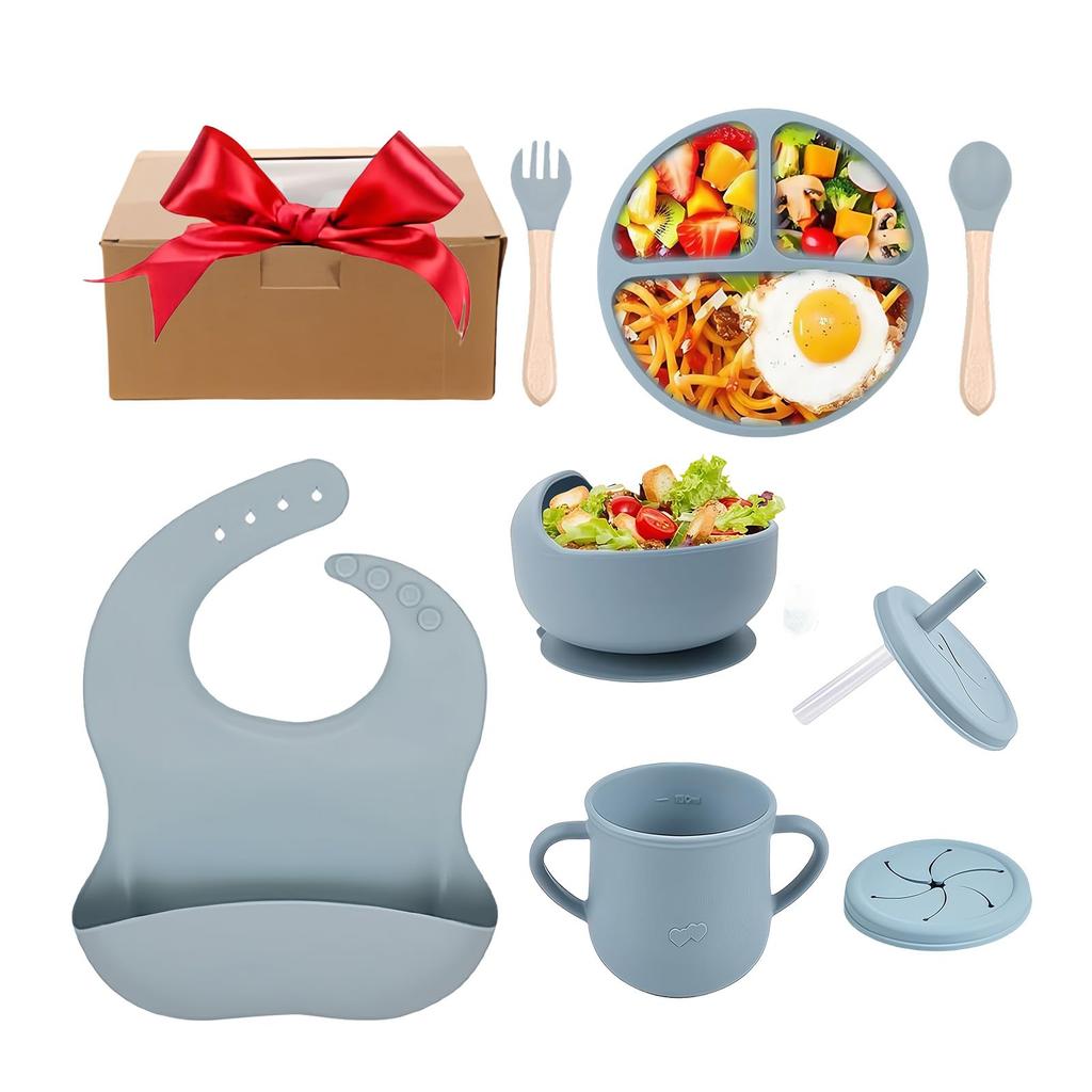 baby food tableware set with suction cups that tip Safe design for baby Made of Plates and and snack cups with Popular baby shower Comes in a neatly
