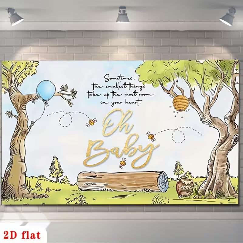 2D Vintage Pooh Oh Baby Backdrop Newborn Baby Shower Party Background