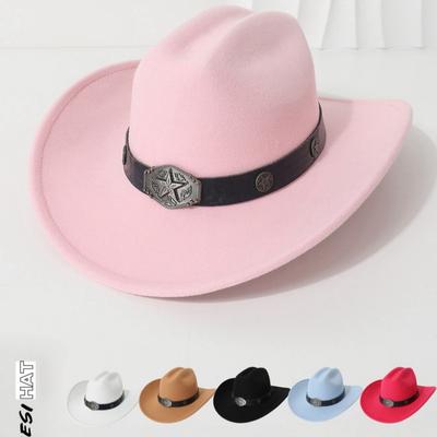 Jazz Hat with Belt Decoration, Western Cowboy Hat, Knight Hat, High-quality Woolen Spring-summer Straw Hat