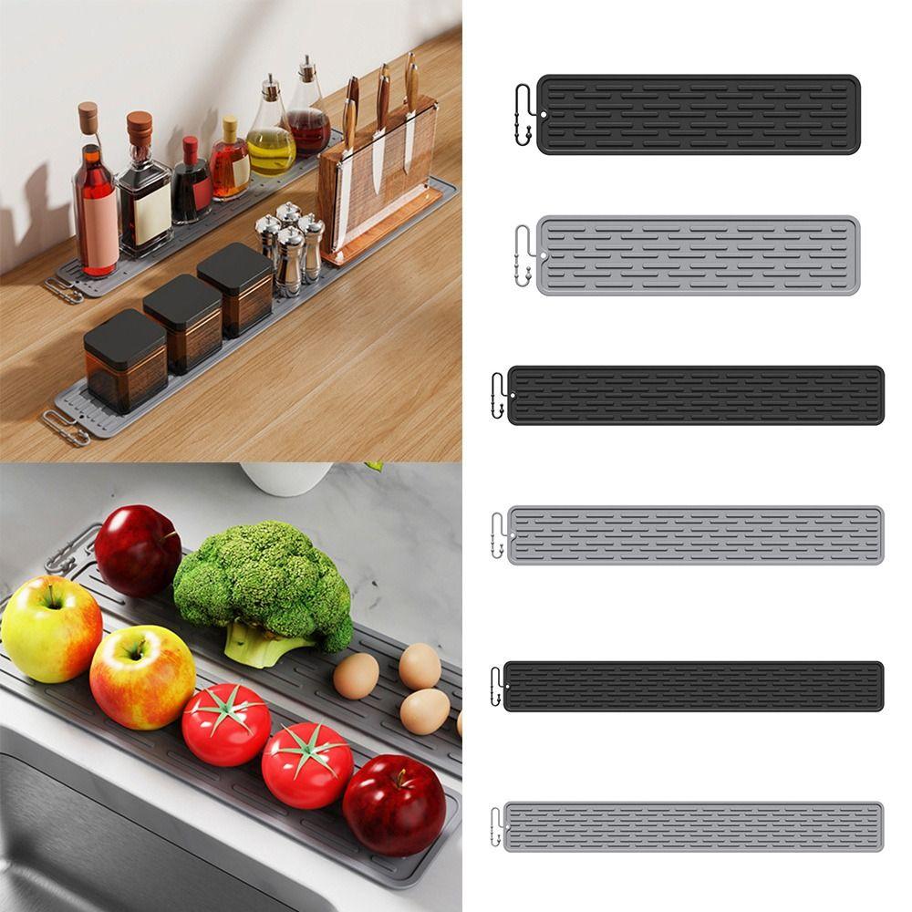 Washable Long Non-slip Mat Multifunctional Bundle Design Silicone Drain Pad Sink Water Prevent Dish Drying Pads