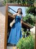 Blue Sleeveless Denim Tube Top Dress for Women Spring Summer New Style Square Neck Slim Fit French Style Long Dress