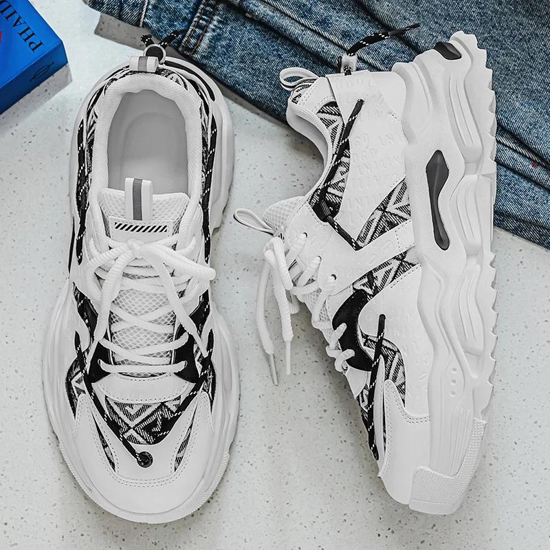 Fashion Men's Sneakers Luxury Brand Leather Casual Shoes Trend Skateboard Shoes for Men Lace Up Platform Vulcanize Shoes Tenis Masculino