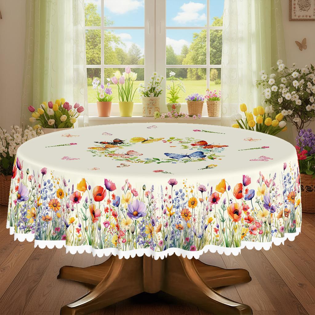 Tablecloth 2D Flat  Spring Summer Yellow Sunflower Print TableclothTerrace Indoor Outdoor Deco