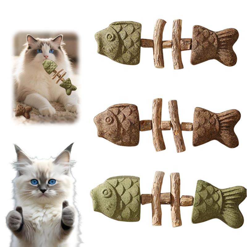New Fix Your Cat's Dental Health,2026 New Creative Fish Bone Cat Toy,Wooden Catnip Teeth Cleaning Stick
