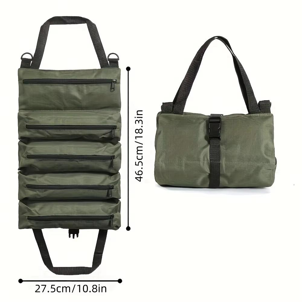 1pc Multi-Purpose Canvas Roll Tool Bag Car Tool Organizer First Aid Kit Storage Wrap Heavy Duty Portable Multiple Zipper Pockets