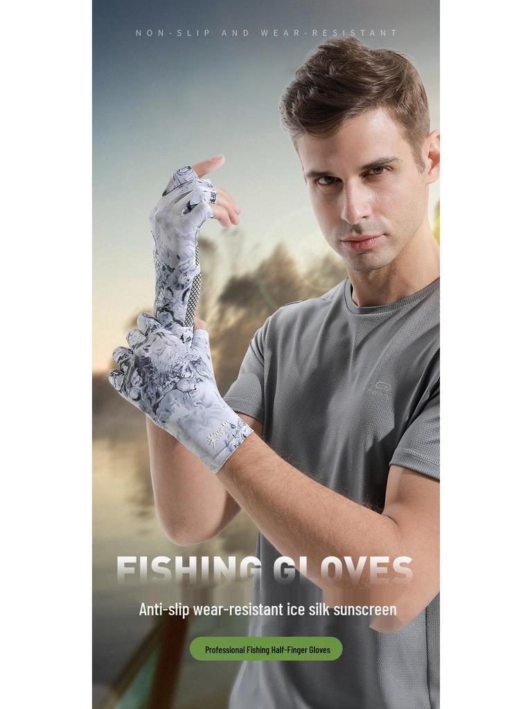 XG55 Outdoor Non-Slip Half-Finger Fishing Gloves: Breathable, Sweat-Absorbent, Wear-Resistant, Ice Silk Design. Ideal for Fishing, Cycling.