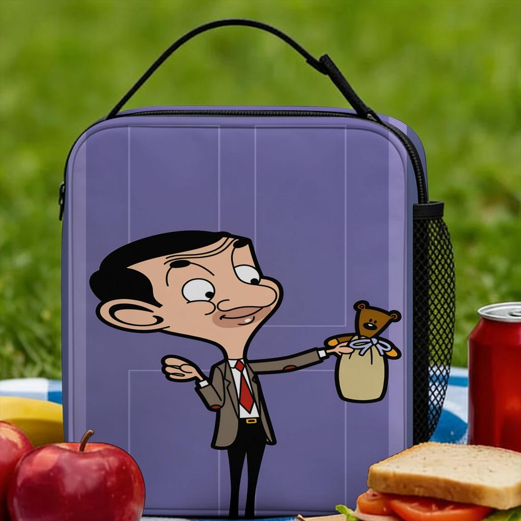 Funny Comedy Character Lunch Bag Mr.Bean Convenient Lunch Box Men School Designer Cooler Bag Fun Oxford Thermal Lunch Bags