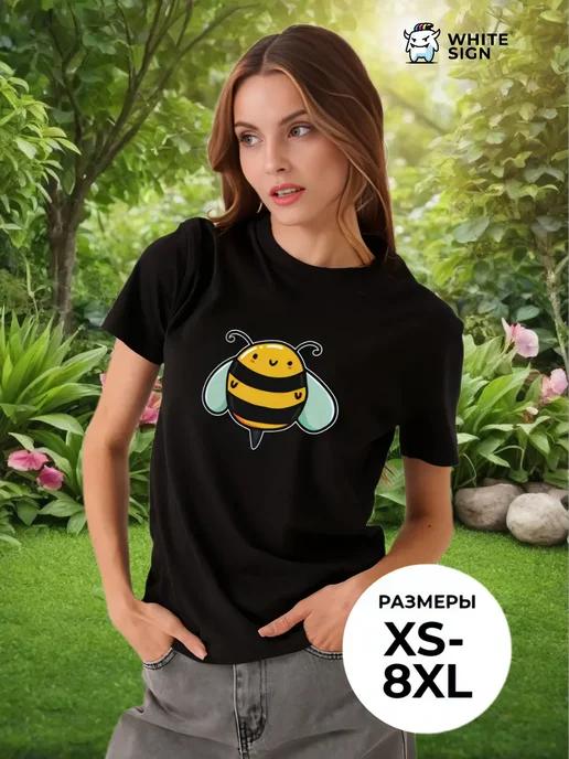 Bee print oversized summer T-shirt 2XL