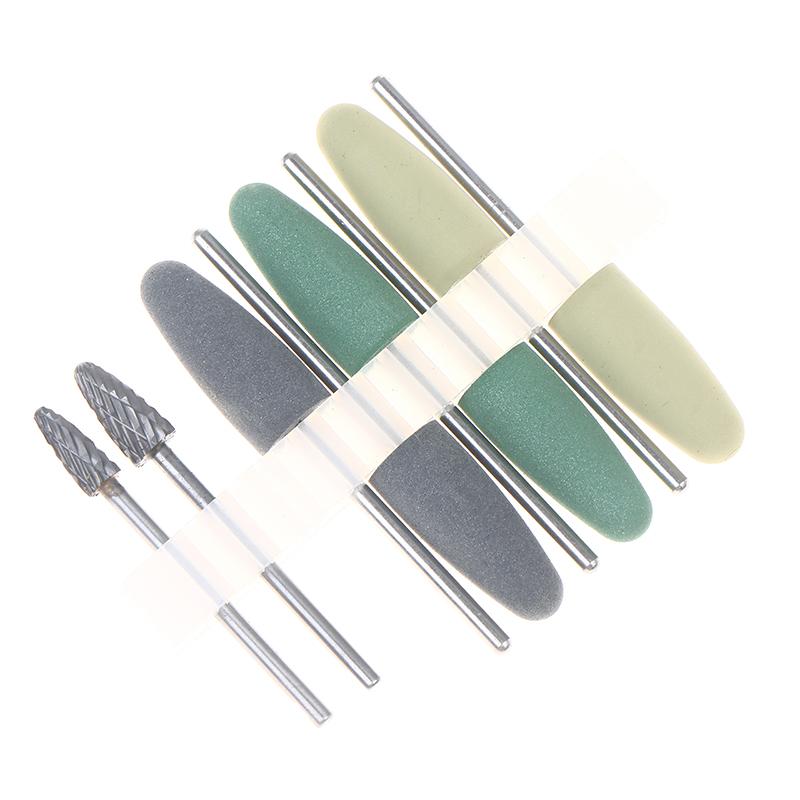 Dental Resin Base Acrylic Polishing Kit Drill Polisher Rotary Tools 6Pcs Silison Rubber Polish+2Pcs Tungsten Carbide Polish