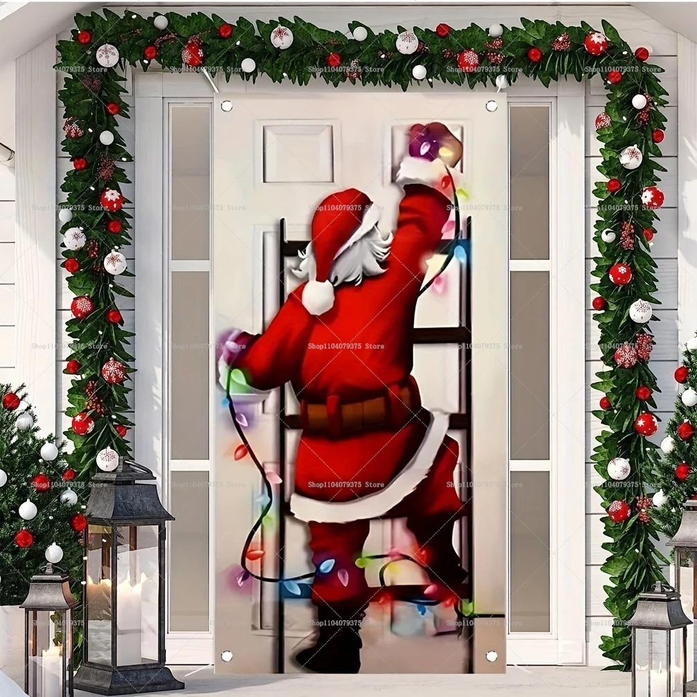 Christmas Old Man Door Banner Hanging Door Cover Banner Snowman Photography Background Indoor And Outdoor Porch Decoration