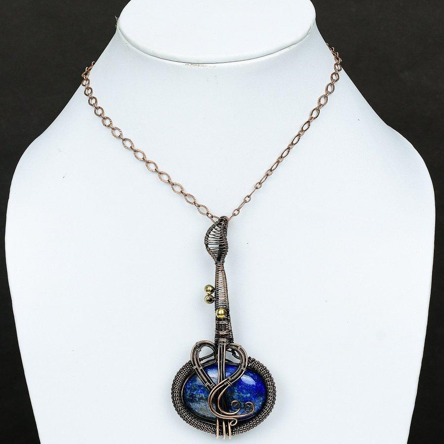 Natural Lapis Lazuli Gemstone Handmade Copper Wire Wrap Pendant 3.82 Z8M71
