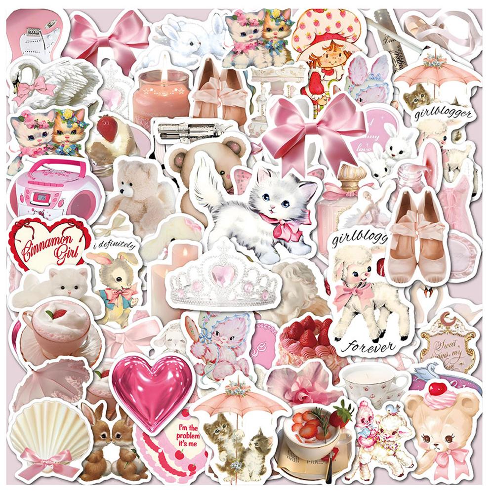 10/30/60pcs Pink INS Style Coquette Stickers Aesthetic Graffiti Decals DIY Guitar Laptop Luggage Cute Cartoon Sticker Pack