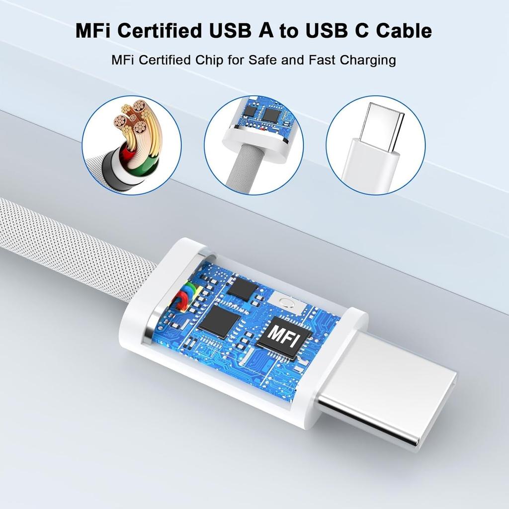 60W USB to USB-C Carplay Fast Charging Cable For Apple iPhone 16 Pro Max 15 Plus Type C Charge For Xiaomi Samsung Cable