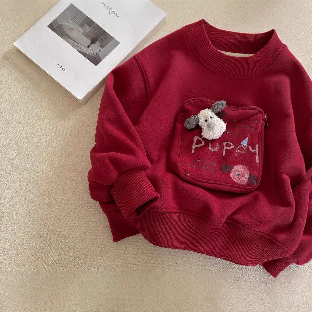 Boys Red Fleece Lined Thick Hoodie Winter Warm Stylish Casual Top