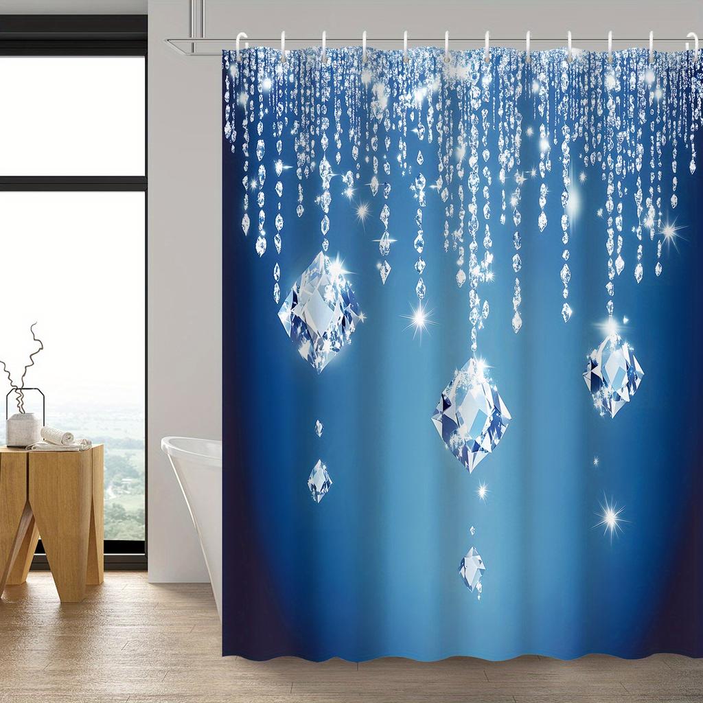 Blue Dreamy Crystal Diamond Shower Curtain, Durable Polyester Fabric, Waterproof & Easy Clean, for Bathroom or Room Divider