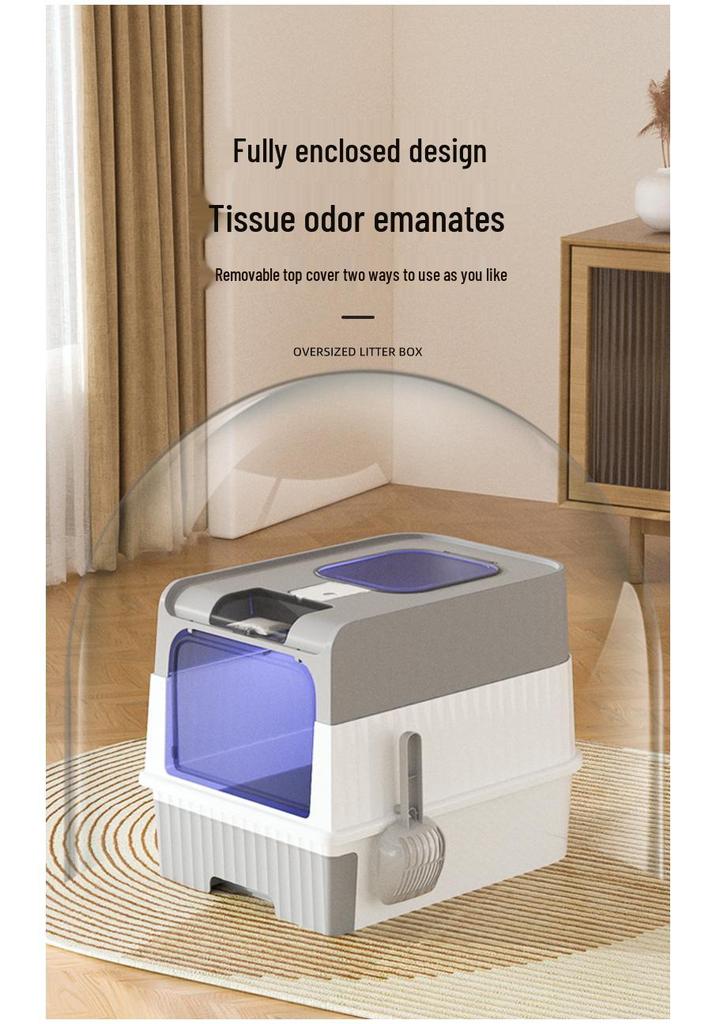 Spacious Enclosed Cat Litter Box with Anti-Splash Design and Easy-Clean Drawer