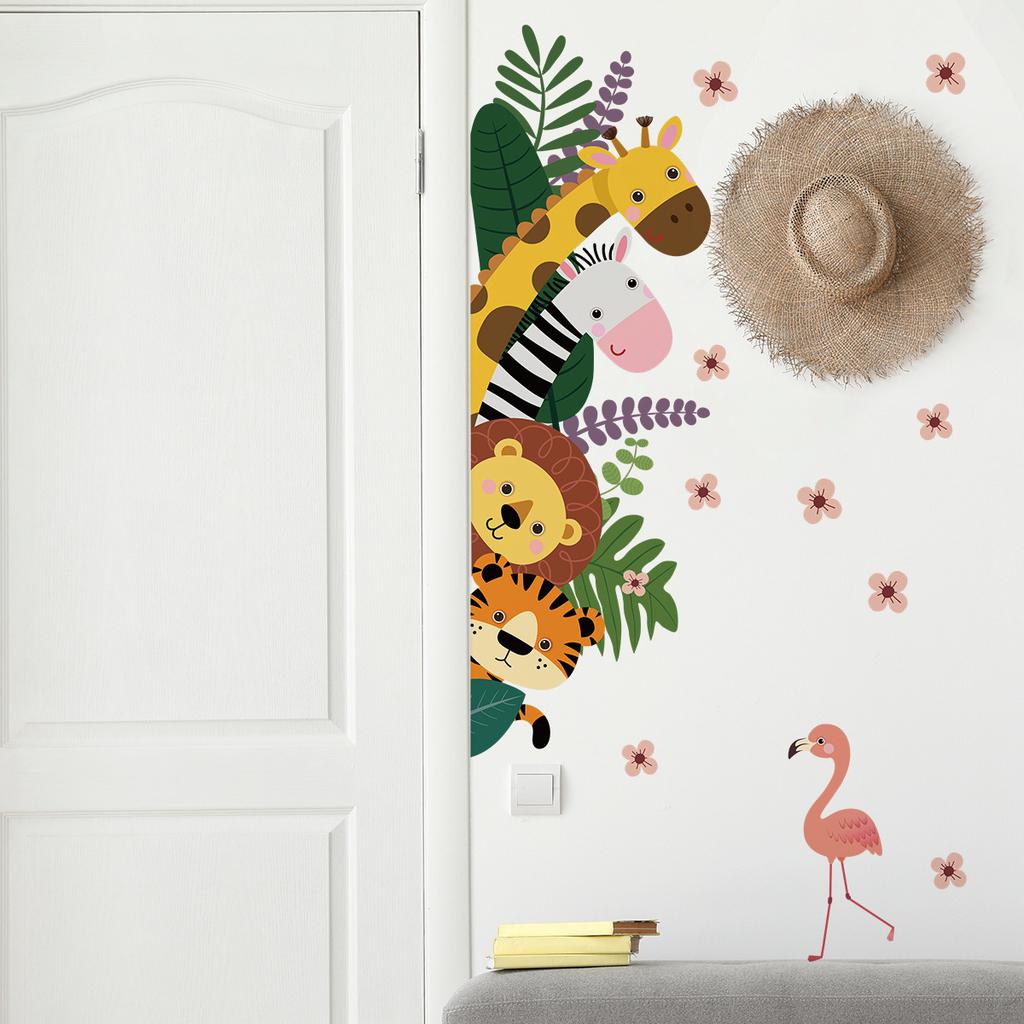Little Animals Flowers Wall Sticker Kids Room Living Room Wall Decoration Self-Adhesive Home Decor