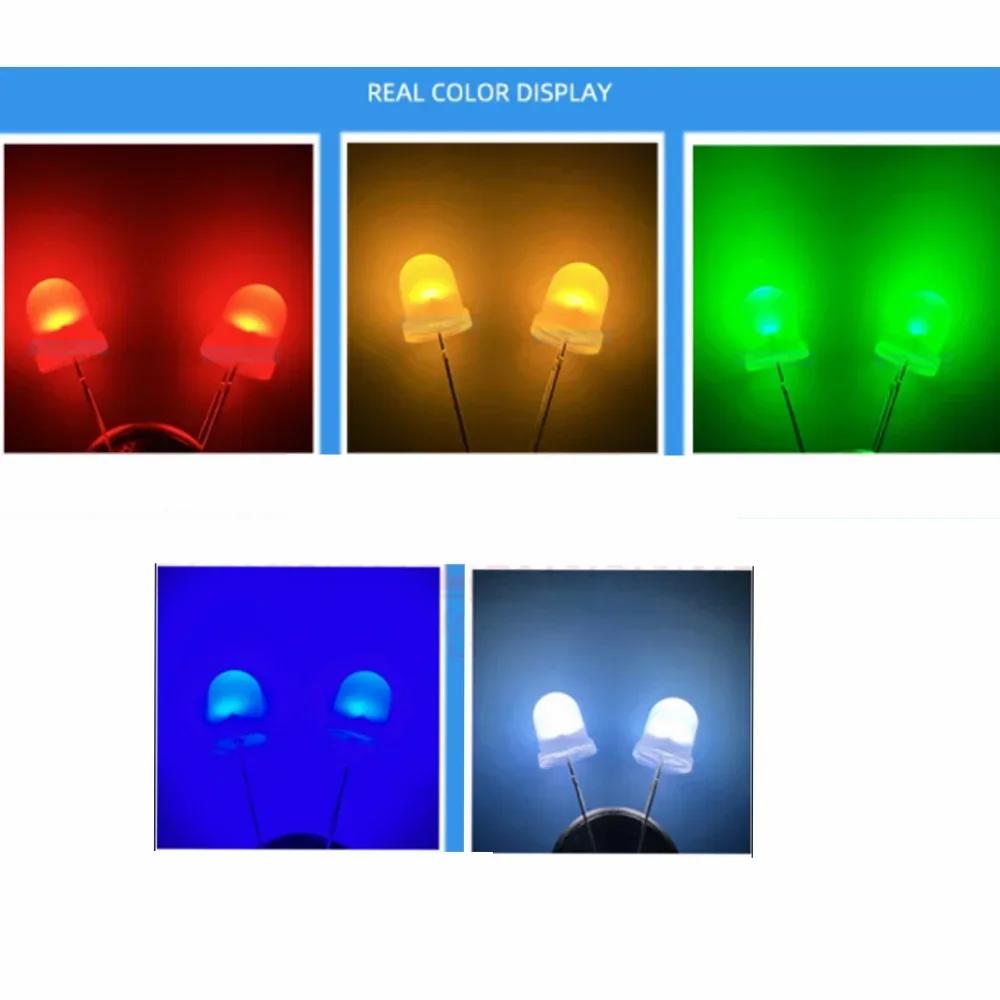 10/50pcs F8 8mm LED Lights 5Colors Super Bright Light Emitting LED Diode Kit Red White Green Blue Yellow