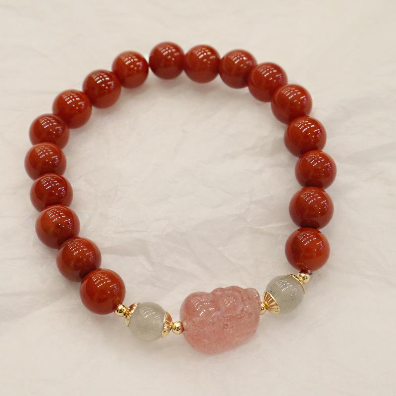 8mm Natural Nanhong Bracelet Strawberry Crystal Bangles Women Fashion Jewelry Accessories Gift