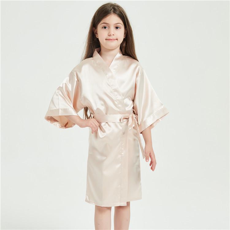 Kids' Solid Color Imitation Silk Bathrobe - Plain, Lightweight Design for Boys & Girls