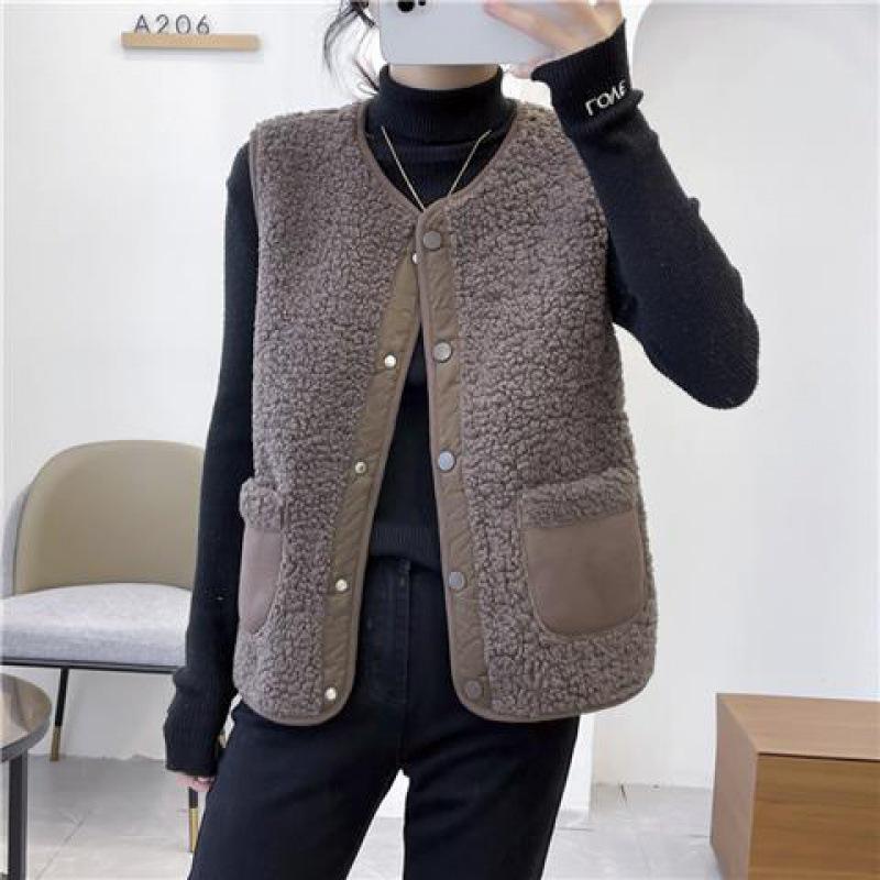 Women's 2023 Autumn/Winter Leather & Fur Lambswool Waistcoat Vest - Short & Stylish