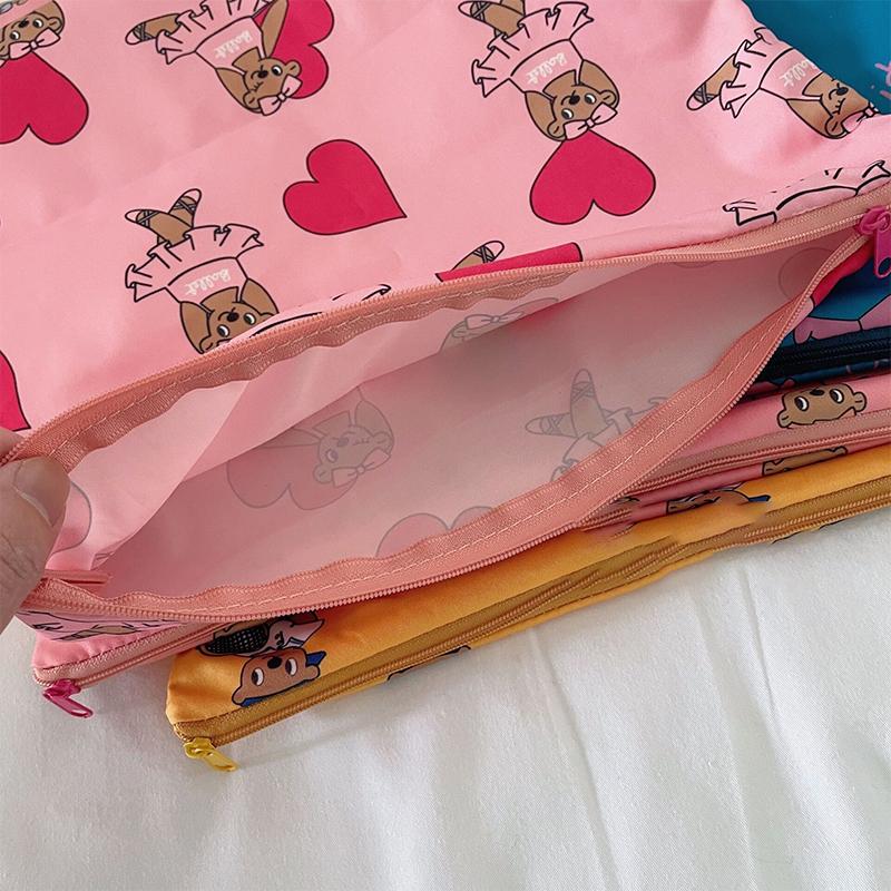Kawaii Makeup Bag  Cartoon Bear Pattern Cosmetic Pouch Toiletry Bag Large Capacity Portable Stationery Bag