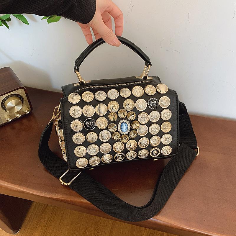 Bags Women's Bag 2025 New European and American Fashion Button Personalized Handbag Wide Shoulder Strap Crossbody Pillow Bag Tide