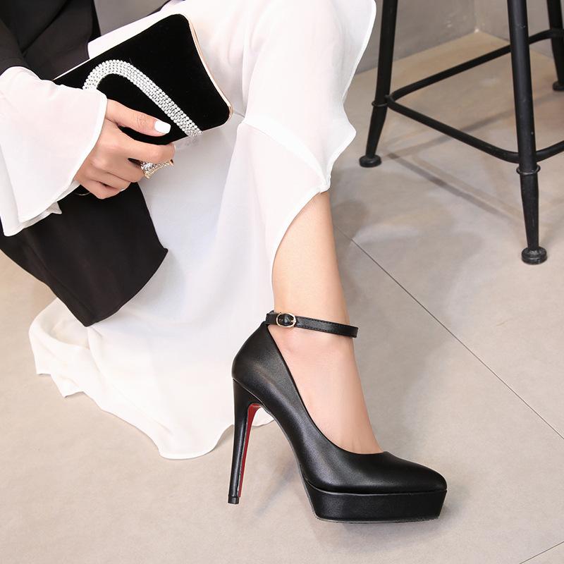 Women's high heels 2026 summer slim heel waterproof platform black work shoes 12cm single shoe women