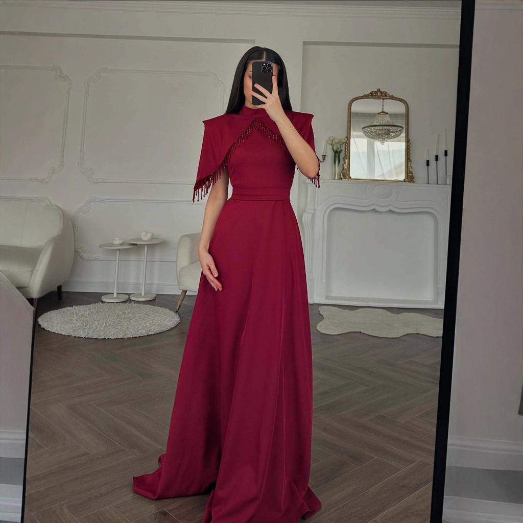 Fall Winter Women's Beaded High Neck Wrap Shrug Ball Gown, Evening Party Dress for Women Crossborder European American Style